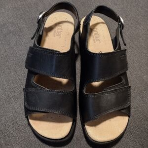 Hotter Comfort Concept Black Easy Leather Double Strap Sandals